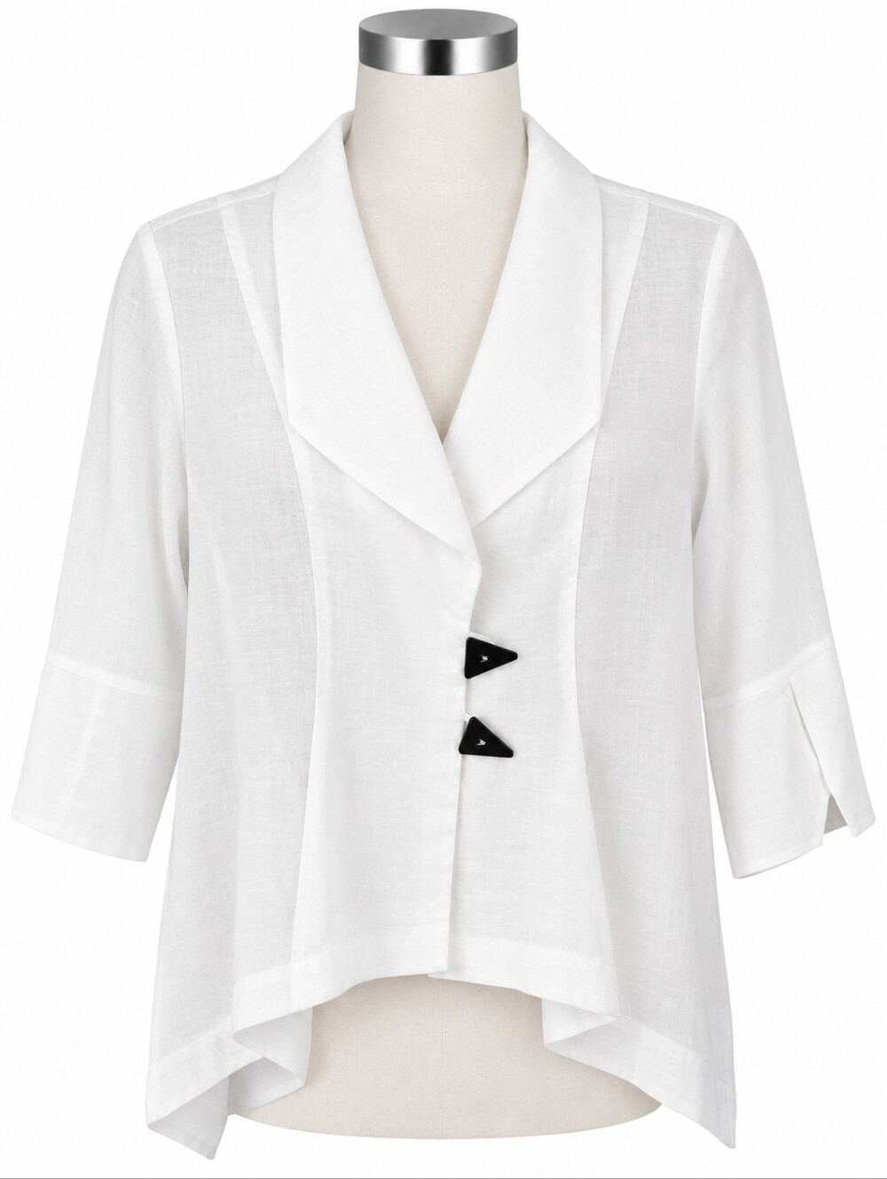 NWT IC Collection Connie K White Linen  Asymmetric Jacket Blouse Top Sz M Artsy